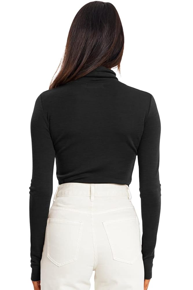 Trendy Queen Womens Turtleneck Long Sleeve Shirts Mock Neck